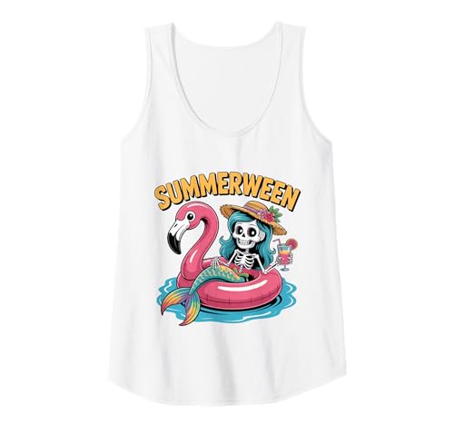 Damen Summerween Skeleton Mermaid Funny Halloween Tank Top von Spooky Tropical Halloween Summer Skeleton Gift