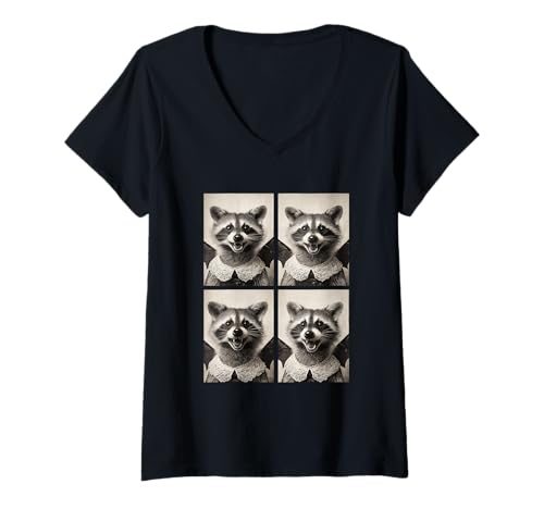 Damen Niedliches Vampir-Waschbär-Wald-Tier-Fledermaus-Kostüm Halloween T-Shirt mit V-Ausschnitt Damen Niedliches Vampir-Waschbär-Wald-Tier-Fledermaus-Kostüm Halloween T-Shirt mit V-Ausschnitt von Spooky Vampire Animals Halloween Clothing