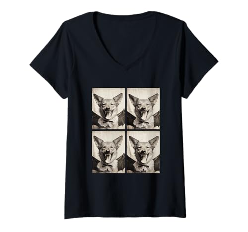 Damen Niedliches Vampir-Wolf-Wald-Tier-Fledermaus-Kostüm Halloween Wölfe T-Shirt mit V-Ausschnitt Damen Niedliches Vampir-Wolf-Wald-Tier-Fledermaus-Kostüm Halloween Wölfe T-Shirt mit V-Ausschnitt von Spooky Vampire Animals Halloween Clothing