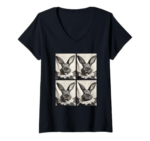 Damen Süßes Vampir-Hase Waldtier mit Fledermaus Kostüm Halloween T-Shirt mit V-Ausschnitt von Spooky Vampire Animals Halloween Clothing