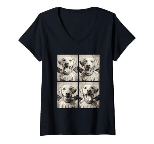 Damen Vampir Labrador Retriever Hund Gothic Halloween Fledermaus Kostüm T-Shirt mit V-Ausschnitt von Spooky Vampire Animals Halloween Clothing