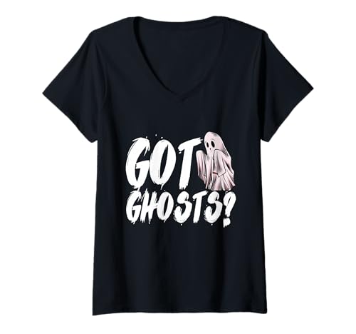 Damen Hast du Geister? Kühnes Halloween-Design T-Shirt mit V-Ausschnitt von Spooky Vibes Collection