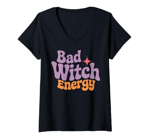 Damen Bad Witch Energy Halloween Spirit T-Shirt mit V-Ausschnitt Damen Bad Witch Energy Halloween Spirit T-Shirt mit V-Ausschnitt von Spooky Vibes Halloween Witchcraft Fun