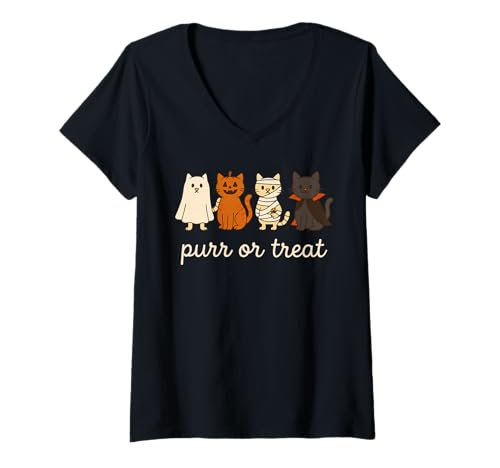 Damen Purr or Treat Lustiges Halloween-Katzenkostüm T-Shirt mit V-Ausschnitt Damen Purr or Treat Lustiges Halloween-Katzenkostüm T-Shirt mit V-Ausschnitt von Spooky Whiskers Co.