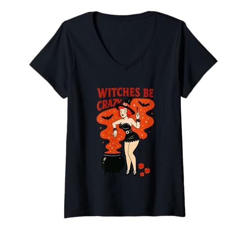 Damen Hexen sind verrückt Halloween-Magie T-Shirt mit V-Ausschnitt Damen Hexen sind verrückt Halloween-Magie T-Shirt mit V-Ausschnitt von Spooky Witchy Halloween Fun Vibes