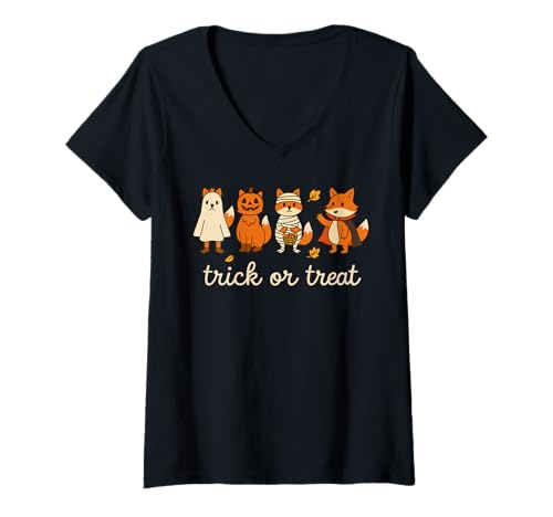 Damen Süßes oder Saures lustiges Halloween-Fuchskostüm T-Shirt mit V-Ausschnitt Damen Süßes oder Saures lustiges Halloween-Fuchskostüm T-Shirt mit V-Ausschnitt von Spooky Woodland Co.