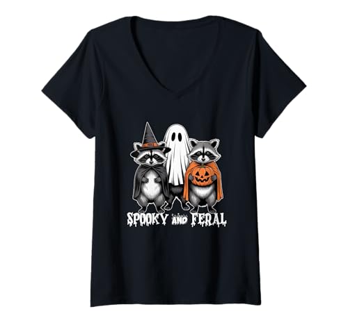 Damen Spooky and Feral Waschbär Lustig Halloween Männer Frauen Kinder T-Shirt mit V-Ausschnitt Damen Spooky and Feral Waschbär Lustig Halloween Männer Frauen Kinder T-Shirt mit V-Ausschnitt von Spooky and Feral Raccoon Halloween
