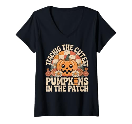 Damen Teaching The Cutest Pumpkins in The Patch Design T-Shirt mit V-Ausschnitt von SpookySeasonDesigns