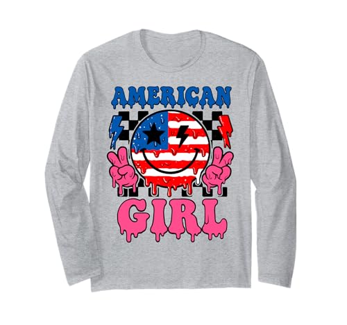 Dripping Retro American Patriotic Girl USA Cool 4. Juli Langarmshirt von SpookyVibes Apparel Co