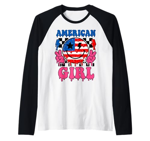 Dripping Retro American Patriotic Girl USA Cool 4. Juli Raglan Dripping Retro American Patriotic Girl USA Cool 4. Juli Raglan von SpookyVibes Apparel Co