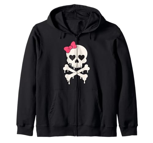 Niedlicher Totenkopf rosa Schleife tropfende gekreuzte Knochen Halloween Frauen Mädchen Kapuzenjacke von SpookyVibes Apparel Co