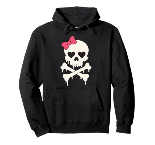 Niedlicher Totenkopf rosa Schleife tropfende gekreuzte Knochen Halloween Frauen Mädchen Pullover Hoodie von SpookyVibes Apparel Co