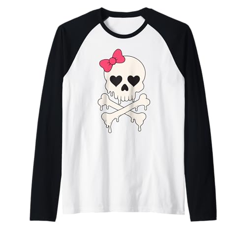 Niedlicher Totenkopf rosa Schleife tropfende gekreuzte Knochen Halloween Frauen Mädchen Raglan Niedlicher Totenkopf rosa Schleife tropfende gekreuzte Knochen Halloween Frauen Mädchen Raglan von SpookyVibes Apparel Co