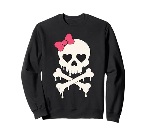 Niedlicher Totenkopf rosa Schleife tropfende gekreuzte Knochen Halloween Frauen Mädchen Sweatshirt von SpookyVibes Apparel Co