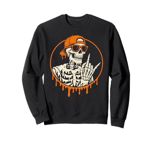 Skelett Flipping Off Tropf Style Halloween Kostüm Herren Damen Sweatshirt Skelett Flipping Off Tropf Style Halloween Kostüm Herren Damen Sweatshirt von SpookyVibes Apparel Co