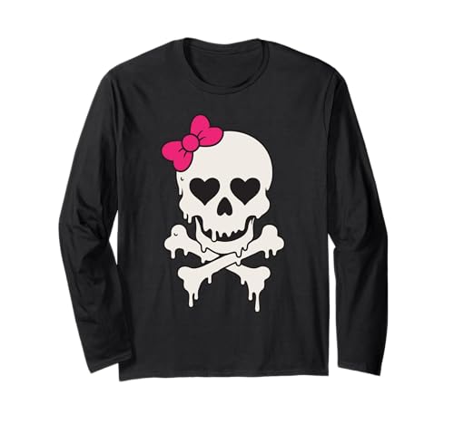 Süßer tropfender Totenkopf rosa Schleife gekreuzte Knochen Halloween Frauen Mädchen Langarmshirt Süßer tropfender Totenkopf rosa Schleife gekreuzte Knochen Halloween Frauen Mädchen Langarmshirt von SpookyVibes Apparel Co
