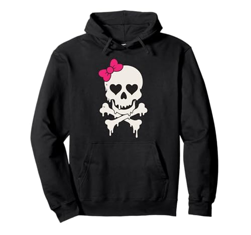 Süßer tropfender Totenkopf rosa Schleife gekreuzte Knochen Halloween Frauen Mädchen Pullover Hoodie von SpookyVibes Apparel Co