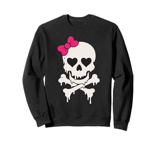 Süßer tropfender Totenkopf rosa Schleife gekreuzte Knochen Halloween Frauen Mädchen Sweatshirt von SpookyVibes Apparel Co
