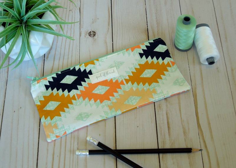 Aztec-Mäppchen Mit Reißverschluss Mint/Zurück Zu Schule Utensilientasche von SpoolofThreadDesigns