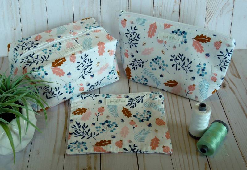 Original Kosmetiktasche Set Im Herbst Feder Blumen von SpoolofThreadDesigns