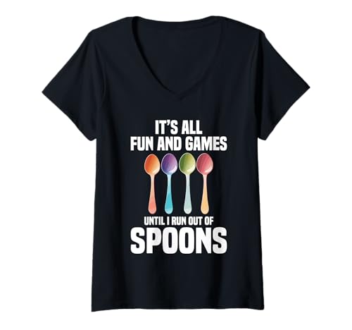 Damen Energy Management It´s All Fun Löffel-Management-Löffel T-Shirt mit V-Ausschnitt Damen Energy Management It´s All Fun Löffel-Management-Löffel T-Shirt mit V-Ausschnitt von Spoon Theory Graphic For Chronic Disease Awareness