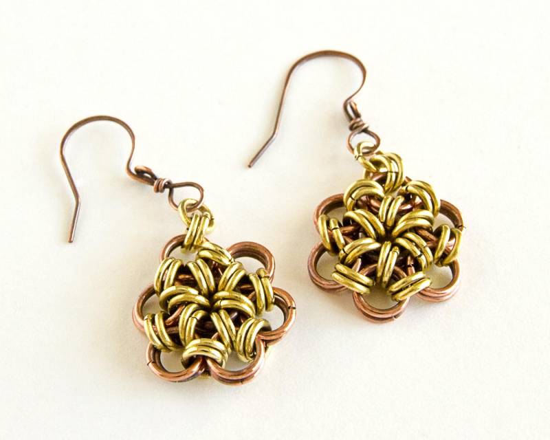 Chainmaille Ohrringe Kupfer Messing Japanisch 12 in 2 Mixed Metal Antiqued Kupfermessing Kette Maille von Spoon37