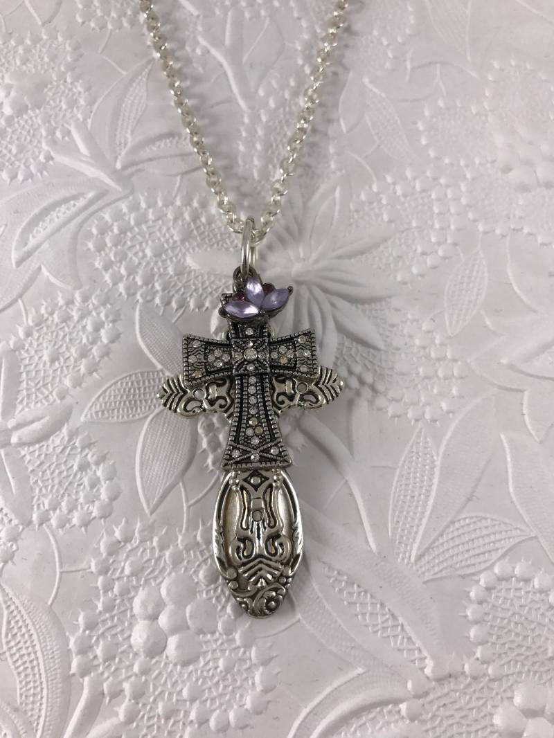 Löffel Schmuck Kreuz Anhänger Kristall Akzente, Konfirmation Geschenk von SpoonStruckShop