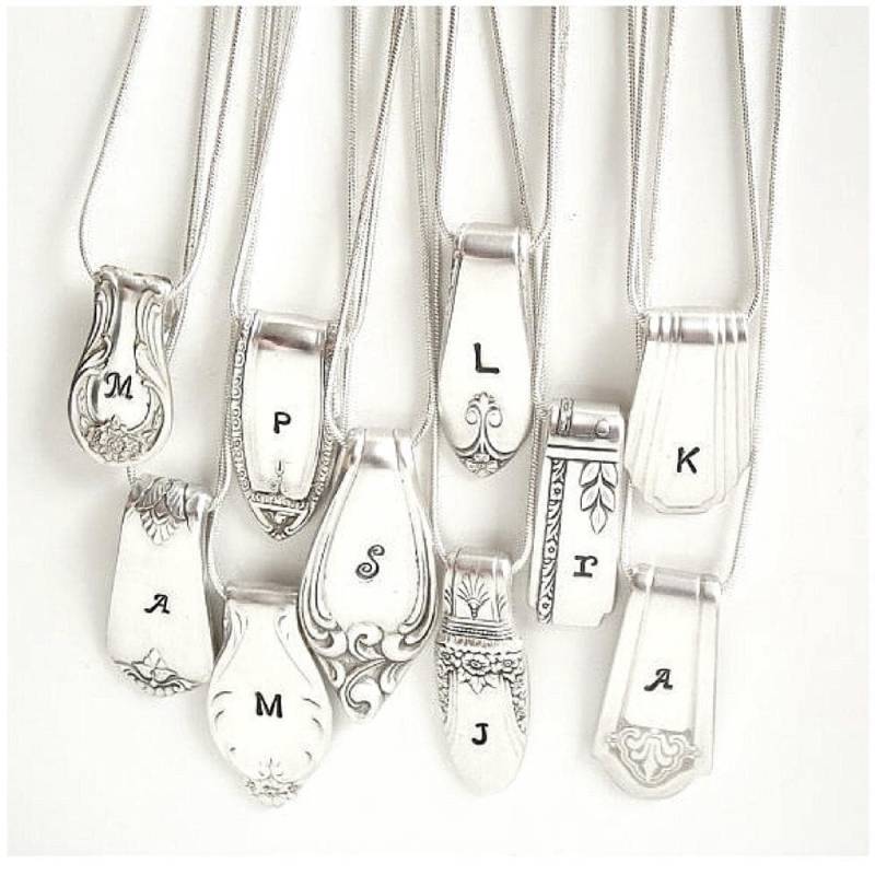 Initial Halskette Silber Schmuck Personalisierte Löffel Ende Hand Gestempelt Vintage Braut Party Mütter Oma Geschenk Unter 25 von SpoonerZ