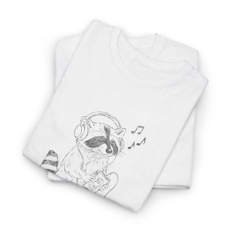 Unisex T-Shirt Mit Schlurpi - Tanzender Waschbär Kopfhörern | Weißes Shirt Aus 100 % Baumwolle Exklusive Illustration von SpoonfulArtistic