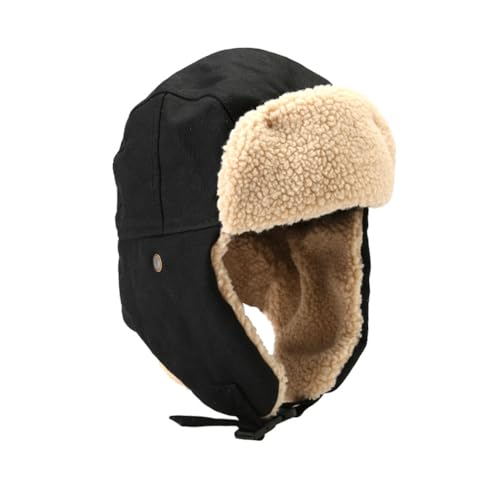 Sporgard Fliegermütze mit Ohrenklappen aus Wollmischgewebe, russische Wintermütze, Uschanka-Jagdmütze, Schwarz, M von Sporgard