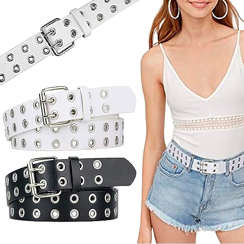 2 Stück Gürtel Damen: Taillengürtel Damen Gürtel Herren Y2K Ledergürtel Punk Stretchgürtel Nietengürtel Doppelter Belt Women Hip Hop Taillengürtel Rock Gürtel für Kleid für Kleider Jeans Hosen (y2k) von Sporgo