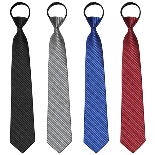 4 Stück Krawatte Schwarz: Herren Reißverschlusskrawatte Krawatte Verstellbare Security mit Gummizug, Schlips für Sicherheit Service Gastronomie Schwarz Burgunderrot Grau Blau von Sporgo