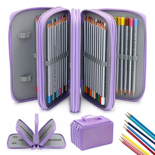 72 Slots Federtasche Federmappe: Bleistift-Beutel Mäppchen Reissverschluss Schicht Design, Federmäppchen Mädchen Super große Kapazität Bleistift-Beutel für kleine Gadgets (Lila) von Sporgo