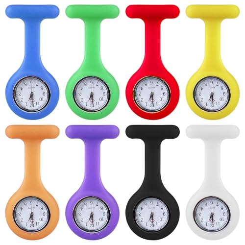 8 Stück Krankenschwester Uhr: Schwesternuhren mit Clip Taschenuhr Schwesternbrosche Silikon Schwesternuhr, Krankenschwesteruhren Quarzwerk Ansteckuhr zum Krankenschwestern Ärzte Student von Sporgo