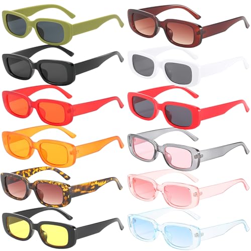 Sporgo 12 Stück Vintage Rechteckige Sonnenbrille für Damen und Herren, 90er Trendige Retro modisch Sonnenbrillen Set, Lustige Party Brille Quadratischer Rahmen mit UV Schutz von Sporgo