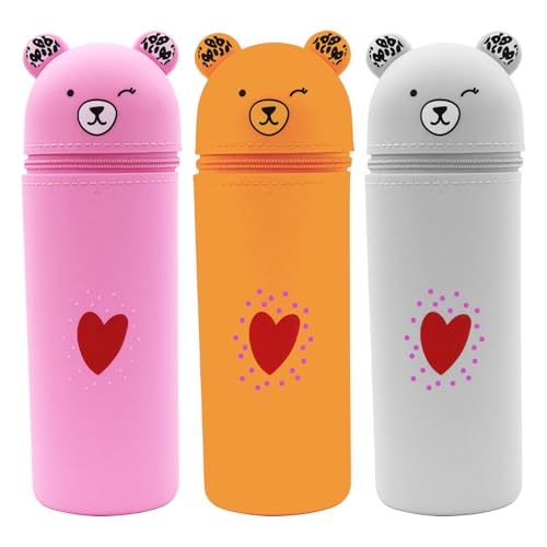 Sporgo 3 Stück Kawaii Federmäppche: 2 in 1 Weichem Silikon Federmäppche Cartoon Bleistifthalter Schlampermäppchen, Niedliches Stifteköcher Teleskopisch Mäppchen für Teenager Schülerin (C) von Sporgo