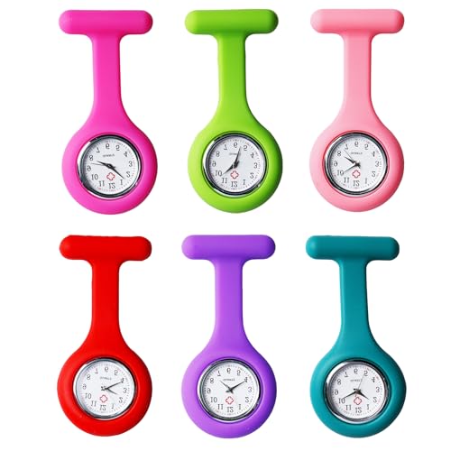 Sporgo 6 Stück Krankenschwester Uhr: Schwesternuhren mit Clip Taschenuhr Schwesternbrosche Silikon Schwesternuhr, Krankenschwesteruhren Quarzwerk Ansteckuhr zum Krankenschwestern Ärzte Student von Sporgo
