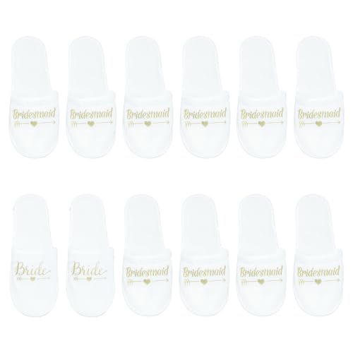 Sporgo Team Bride Hausschuhe 6 Paar: Pantoffeln für Hochzeit Braut Brautjungfer Hausschuhe, Braut Team Braut Hausschuhe Einheitsgröße, Zehenfreie Spa Pantoffeln JGA Accessoires Fraue für Brautparty von Sporgo