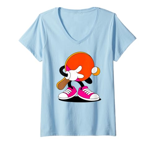 Damen Cartoon Tischtennis Humor T-Shirt mit V-Ausschnitt von Sport Cartoon Table Tennis Comic