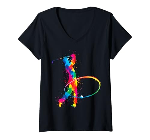 Damen Golf, Farbspritzer, modernes künstlerisches Design – Golf Art T-Shirt mit V-Ausschnitt von Sport Fun And Cool