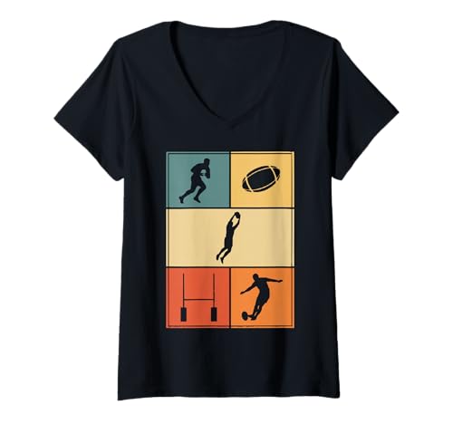Damen Künstlerisches Vintage-Design für Rugby-Fans T-Shirt mit V-Ausschnitt von Sport Fun And Cool
