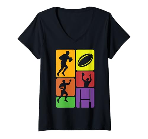 Damen Künstlerisches Vintage-Design für Rugby-Fans T-Shirt mit V-Ausschnitt Damen Künstlerisches Vintage-Design für Rugby-Fans T-Shirt mit V-Ausschnitt von Sport Fun And Cool