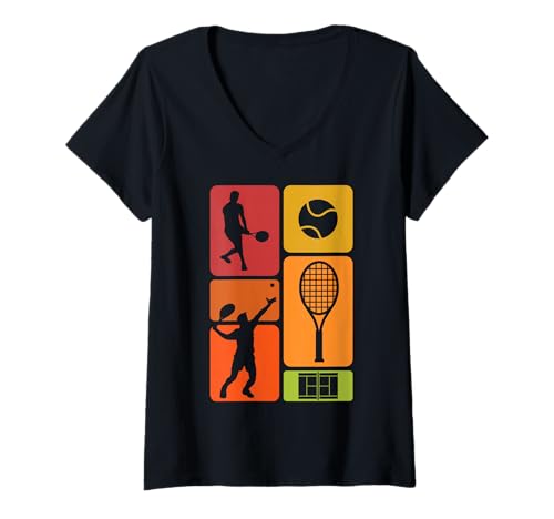 Damen Retro-Design Tennisspieler mit Schläger und Ball T-Shirt mit V-Ausschnitt Damen Retro-Design Tennisspieler mit Schläger und Ball T-Shirt mit V-Ausschnitt von Sport Fun And Cool
