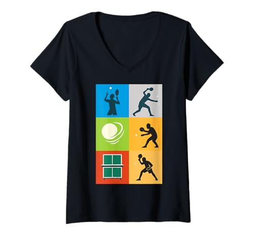 Damen Tischtennis, minimalistische Illustration T-Shirt mit V-Ausschnitt Damen Tischtennis, minimalistische Illustration T-Shirt mit V-Ausschnitt von Sport Fun And Cool