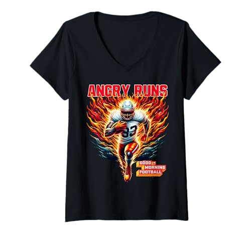 Damen Angry Runs Good Morning, Vintage-Kunst für Fußballsportler T-Shirt mit V-Ausschnitt Damen Angry Runs Good Morning, Vintage-Kunst für Fußballsportler T-Shirt mit V-Ausschnitt von Sport Lover Angry Runs Good Morning Football