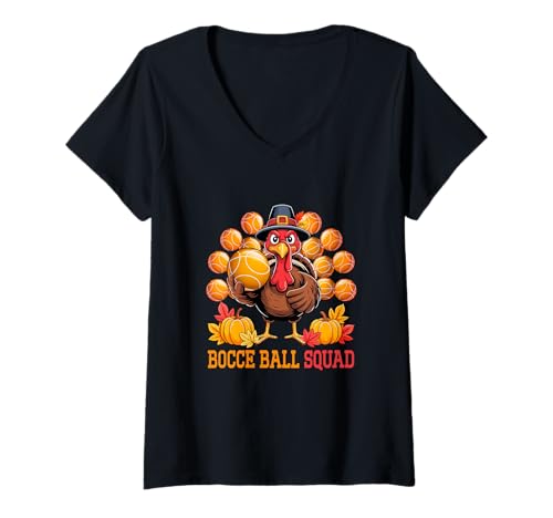 Damen Bocce Ball Squad Thanksgiving Turkey Matching Player Team T-Shirt mit V-Ausschnitt von Sport Thanksgiving Costume