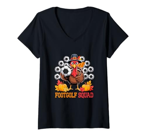 Damen Footgolf Squad Thanksgiving Turkey Matching Player Team T-Shirt mit V-Ausschnitt von Sport Thanksgiving Costume