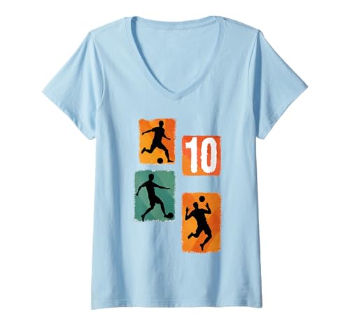 Damen Fußballspieler Silhouette Nummer 10 Sport Fan Geburtstag T-Shirt mit V-Ausschnitt Damen Fußballspieler Silhouette Nummer 10 Sport Fan Geburtstag T-Shirt mit V-Ausschnitt von Sport Trikot Nummern Fans
