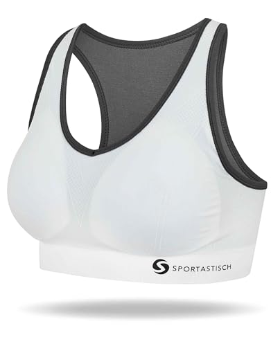 Sportastisch Damen Sport BH „Sporty Bra“ Starker Halt zum Joggen ohne Bügel, Racerback Ringerrücken BH mit Polster gepolsterte Cups (weiß/S) von Sportastisch