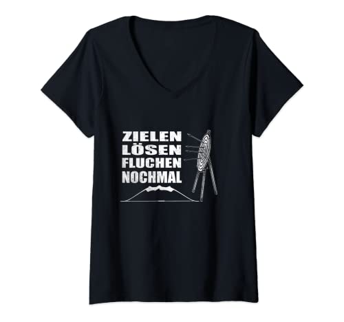 Damen FUN, Zielscheibe Bogenschießen Pfeil, Bogen Bogensport T-Shirt mit V-Ausschnitt von Sportbogen, Humor, Zielen mit Pfeil und Bogen